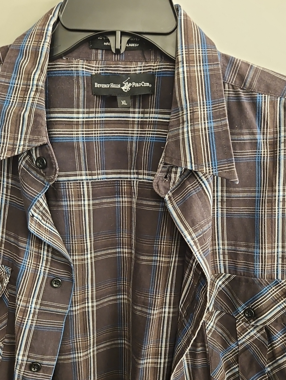 Beverly Hills Polo Club Men's Plaid Button-Up Shirt Jacket - Brown/Blue